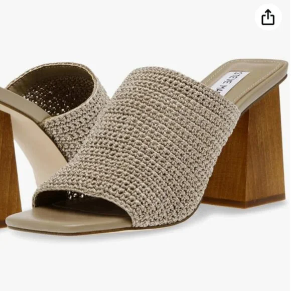 Steve Madden Taupe Realize Crochet Block-Heel Sandals Size - Picture 2 of 15